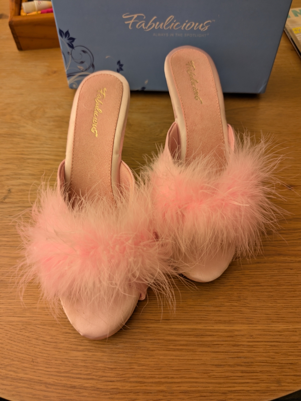 Women 14 Pink Furry Slide Heels